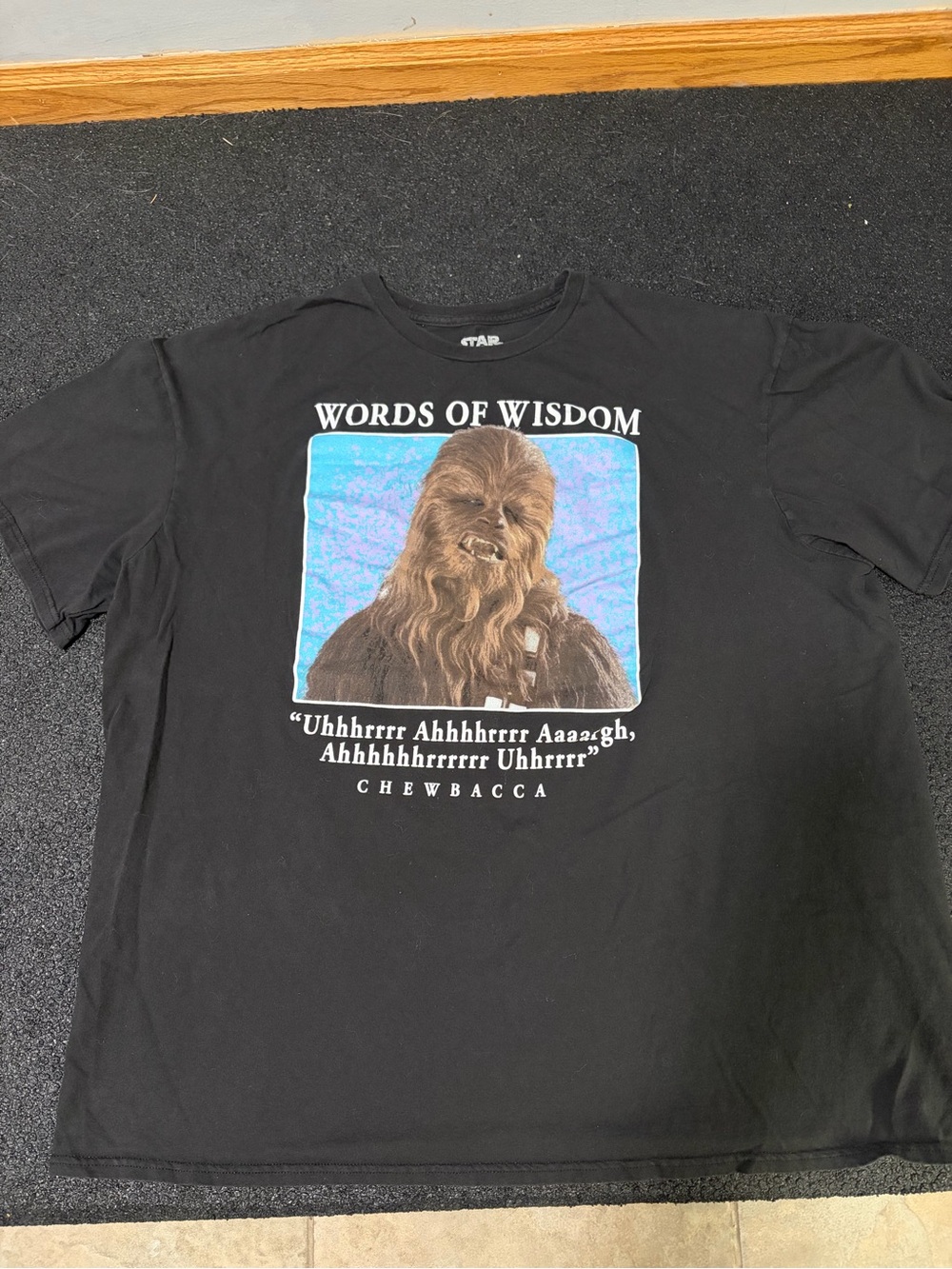 Star Wars Chewbacca 'Words of Wisdom' Graphic Tee - Black with Blue Accent